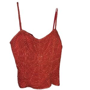Silk Red Beaded Top